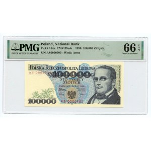 100.000 Zloty 1990 - Serie AS 0000700 - PMG 66 EPQ