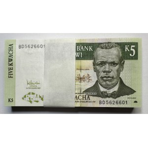MALAWI - 5 kwacha 1989 - paczka 100 sztuk banknotów