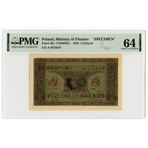 5 Zloty 1926 - MODELL/SPECIMEN - Serie A 0245678 - PMG 64