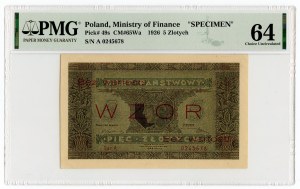 5 złotych 1926 - WZÓR/SPECIMEN - seria A 0245678 - PMG 64