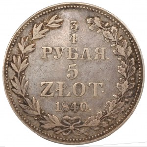 3/4 rubľa = 5 zlotých 1840 MW, Varšava