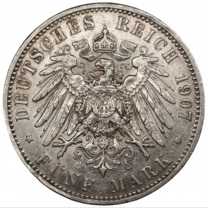 Německo, Prusko, Wilhelm II, 5 marek 1907 A, Berlín