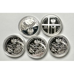 10 złotych 2001 - 5 sztuk monet