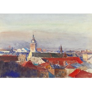 Leon WYCZÓŁKOWSKI (1852-1936), Panorama Krakowa [Dachy Krakowa], 1914