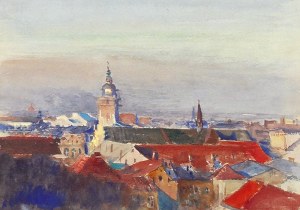 Leon WYCZÓŁKOWSKI (1852-1936), Panorama Krakowa [Dachy Krakowa], 1914