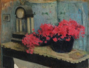 Alfons KARPIŃSKI (1875-1961), Martwa natura z kwiatami i zegarem, 1923