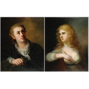 Malarz nieokreślony, k. XVIII w., Para portretów malarki i rzeźbiarza