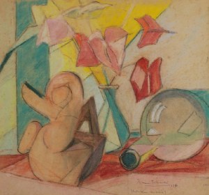Roman BILIŃSKI (1897-1981), Martwa natura z anturium i figurką [Anturium con vaso], 1954