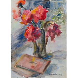 Irena Knothe (1904-1987), Blumenstrauß und Bücher, 1968