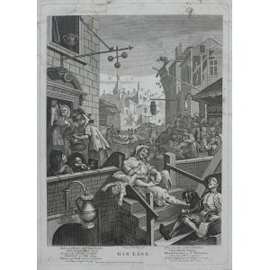William Hoghart (Druck: Carington Bowles), Gin Lane, London, England, zweite Hälfte des 18. Jahrhunderts.