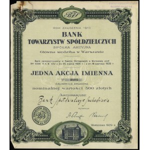 Polska, akcja imienna na 500 złotych, 1929, Warszawa