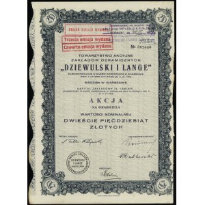 Polska, akcja na okaziciela o wartości 250 złotych, 1926, Warszawa