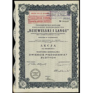Polsko, akcie na doručitele v hodnotě 250 zlotých, 1926, Varšava