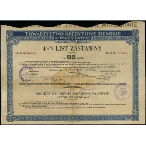 Polsko, 4 1/2 % hypoteční zástavní list na 88 zlotých, 6.12.1935, Varšava