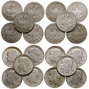 Poľsko, sada: 10 x 5 zlatých, 1932-1934, Anglicko a Varšava