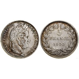 Francja, 5 franków, 1833 L, Bayonne