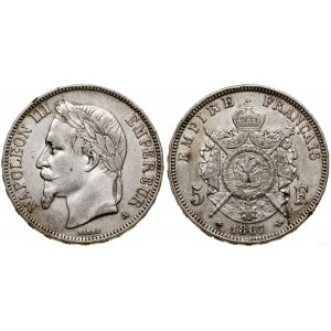Francja, 5 franków, 1867 A, Paryż