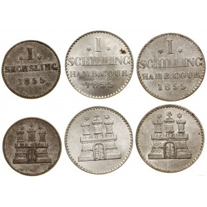 Deutschland, Satz: 3 x 1 Schilling, 1855, Hamburg