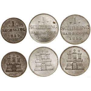 Německo, sada: 3 x 1 šilink, 1855, Hamburk