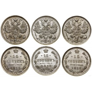 Russia, set: 3 x 15 kopecks, 1914 and 1915, St. Petersburg