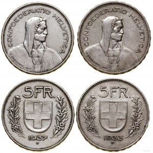 Švajčiarsko, lot 2 x 5 frankov, 1933 B, 1937 B, Bern