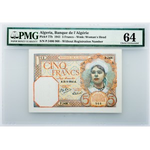 Algeria, 5 Francs 1941, PMG - Choice Uncirculated 64