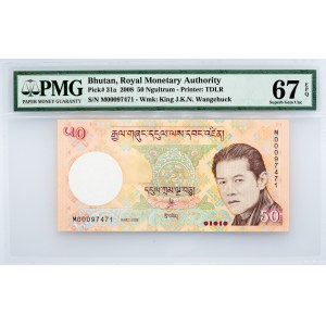 Bhutan, 50 Ngultrum 2008, PMG - Superb Gem Unc 67 EPQ