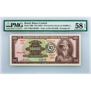Brazil, 10 Cruzeiros Novos on 10,000 Cr. 1967, PMG - Choice About Unc 58 EPQ