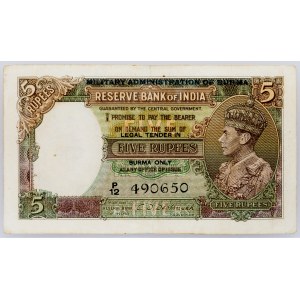 British India, 5 Rupees 1937-1943