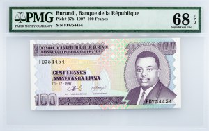 Burundi, 100 Francs 1997, PMG - Superb Gem Unc 68 EPQ