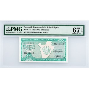 Burundi, 10 Francs 1997-2003, PMG - Superb Gem Unc 67 EPQ