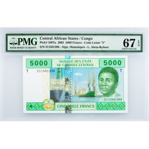 Central African States, 5000 Francs 2002, PMG - Superb Gem Unc 67 EPQ