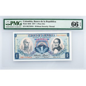 Colombia, 1 Peso Oro 1977, PMG - Gem Uncirculated 66 EPQ