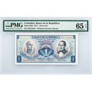 Colombia, 1 Peso Oro 1977, PMG - Gem Uncirculated 65 EPQ