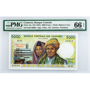 Comoros, 5000 Francs 1984, PMG - Gem Uncirculated 66 EPQ