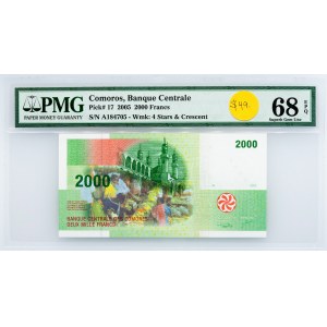Comoros, 2000 Francs 2005, PMG - Superb Gem Unc 68 EPQ