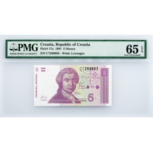 Croatia, 5 Dinara 1991, PMG - Gem Uncirculated 65 EPQ