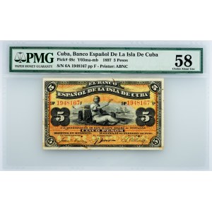 Cuba, 5 Pesos 1897, PMG - Choice About Unc 58 EPQ