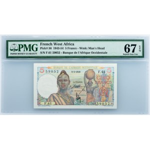 French West Africa, 5 Francs 1943-1954, PMG - Superb Gem Unc 67 EPQ