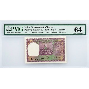 India, 1 Rupee 1972, PMG - Choice Uncirculated 64 EPQ