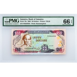 Jamaica, 50 Dollars 2002, PMG - Gem Uncirculated 66 EPQ