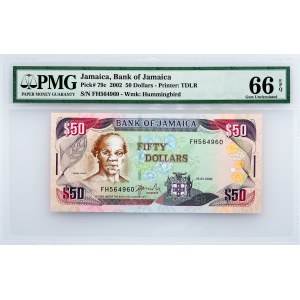 Jamaica, 50 Dollars 2002, PMG - Gem Uncirculated 66 EPQ