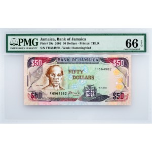 Jamaica, 50 Dollars 2002, PMG - Gem Uncirculated 66 EPQ