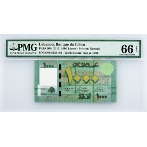 Lebanon, 1000 Livres 2012, PMG - Gem Uncirculated 66 EPQ