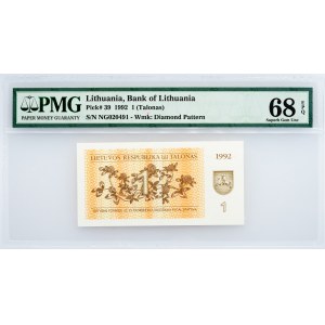 Lithuania, 1 Talonas 1992, PMG - Superb Gem Unc 68 EPQ