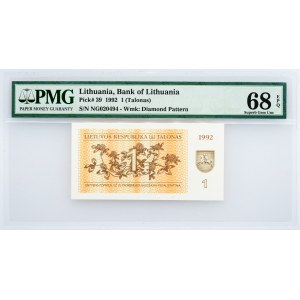 Lithuania, 1 Talonas 1992, PMG - Superb Gem Unc 68 EPQ