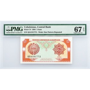 Uzbekistan, 3 Sum 1994, PMG - Superb Gem Unc 67 EPQ