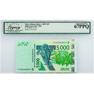 West African States, 5000 Francs 2011, Legacy - Superb Gem New 67PPQ