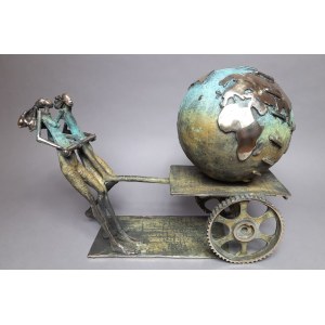 D.Z., Couple pulling the globe (Bronze, 47 cm wide)