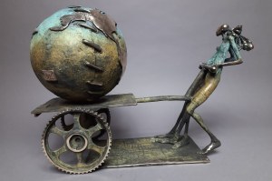 D.Z., Couple pulling the globe (Bronze, 47 cm wide)